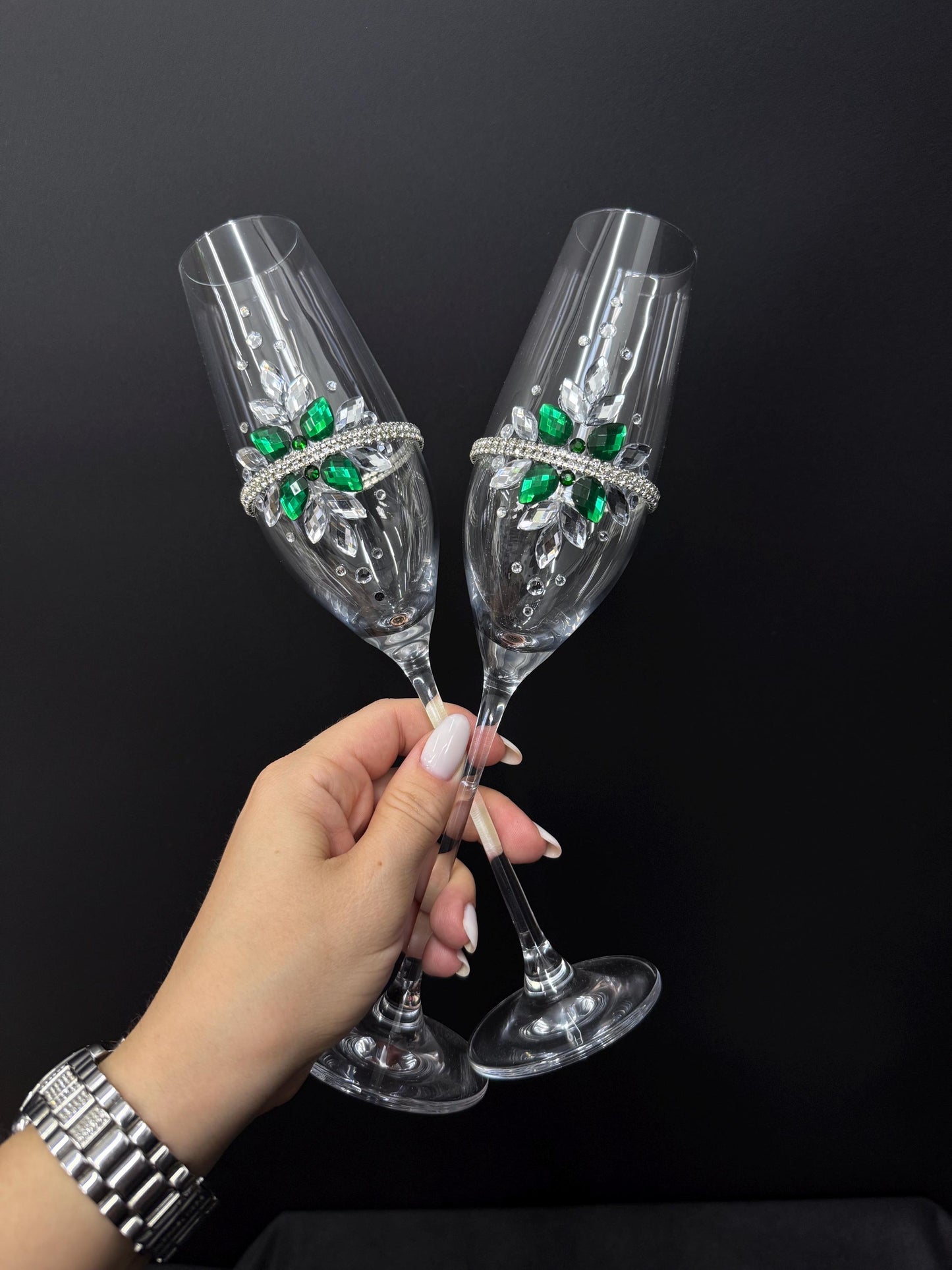Emerald Wedding Accessories Set: Champagne Flutes, Unity Candles, Cake Cutting