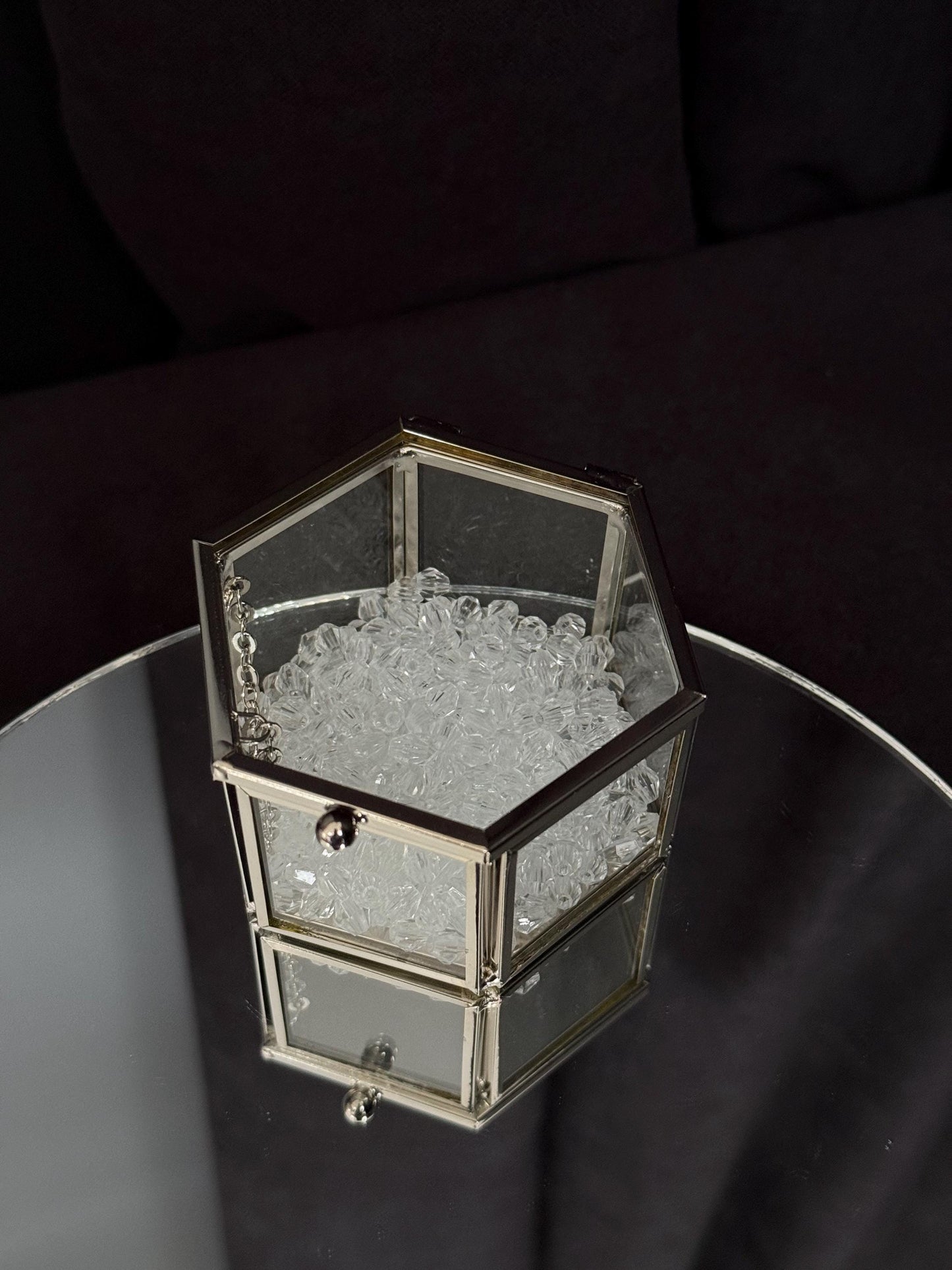 Glass Wedding Ring Box: Metallic Edges & Acrylic Stones Keepsake