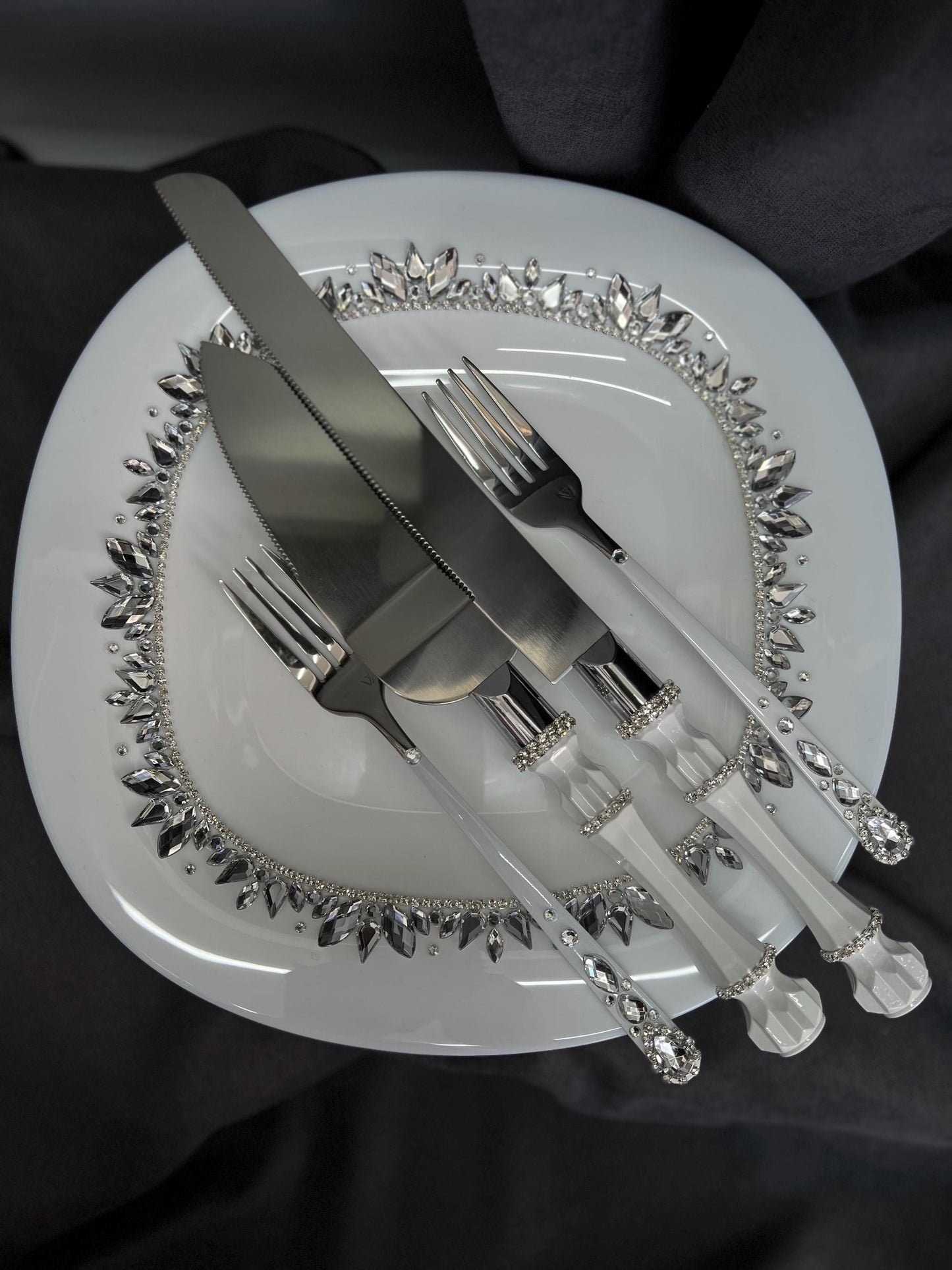 Wedding Accessories Set – Handmade Glasses, Candle and Cake Cutting Collection, Plate & Forks,