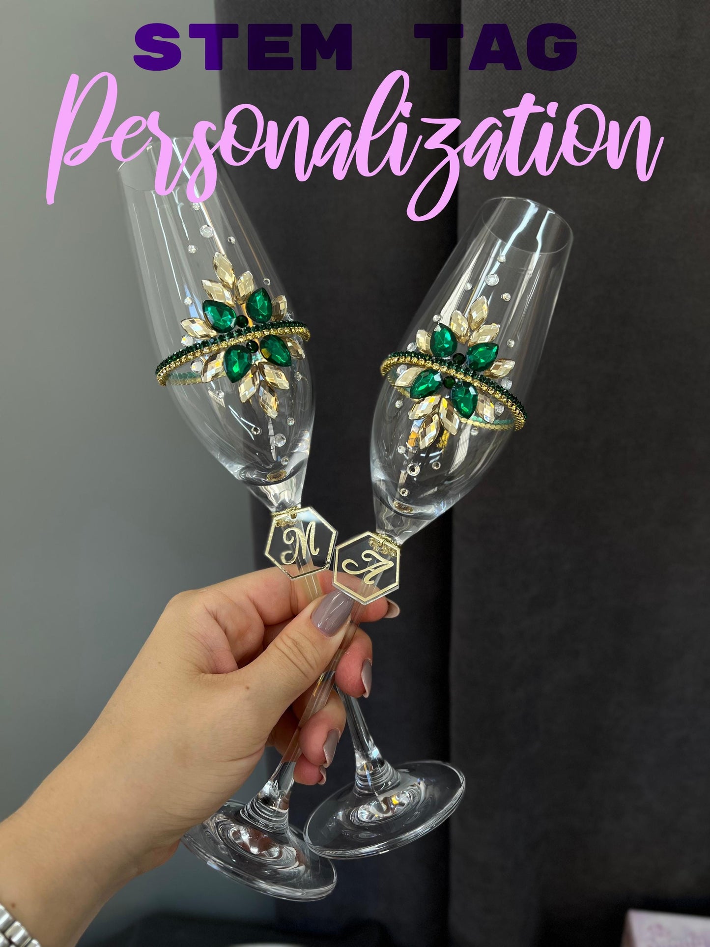Emerald Wedding Accessories Set: Champagne Flutes, Unity Candles, Cake Cutting