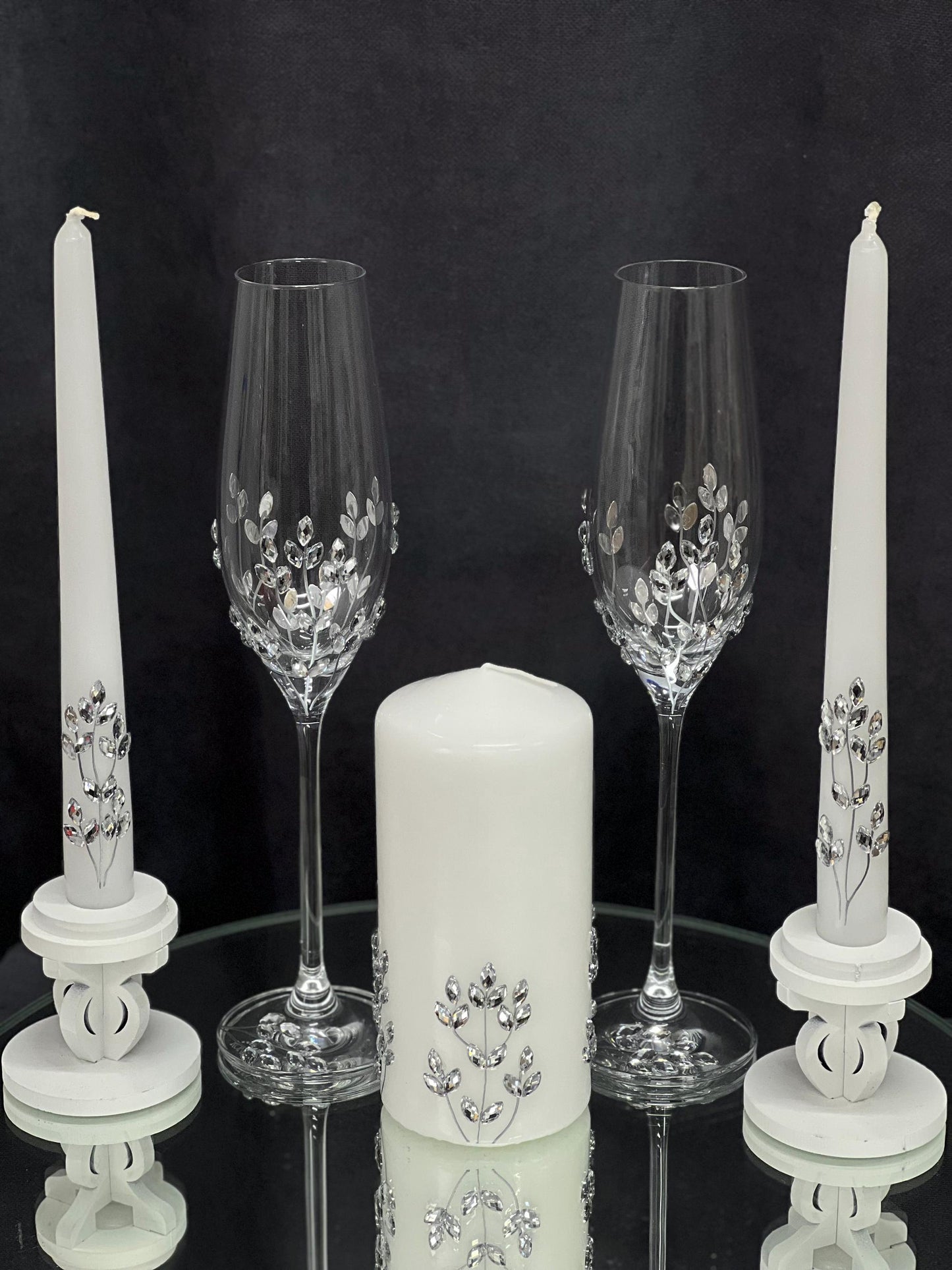 Wedding Accessories Set – Handmade Glasses, Candle and Cake Cutting Collection, Plate & Forks,
