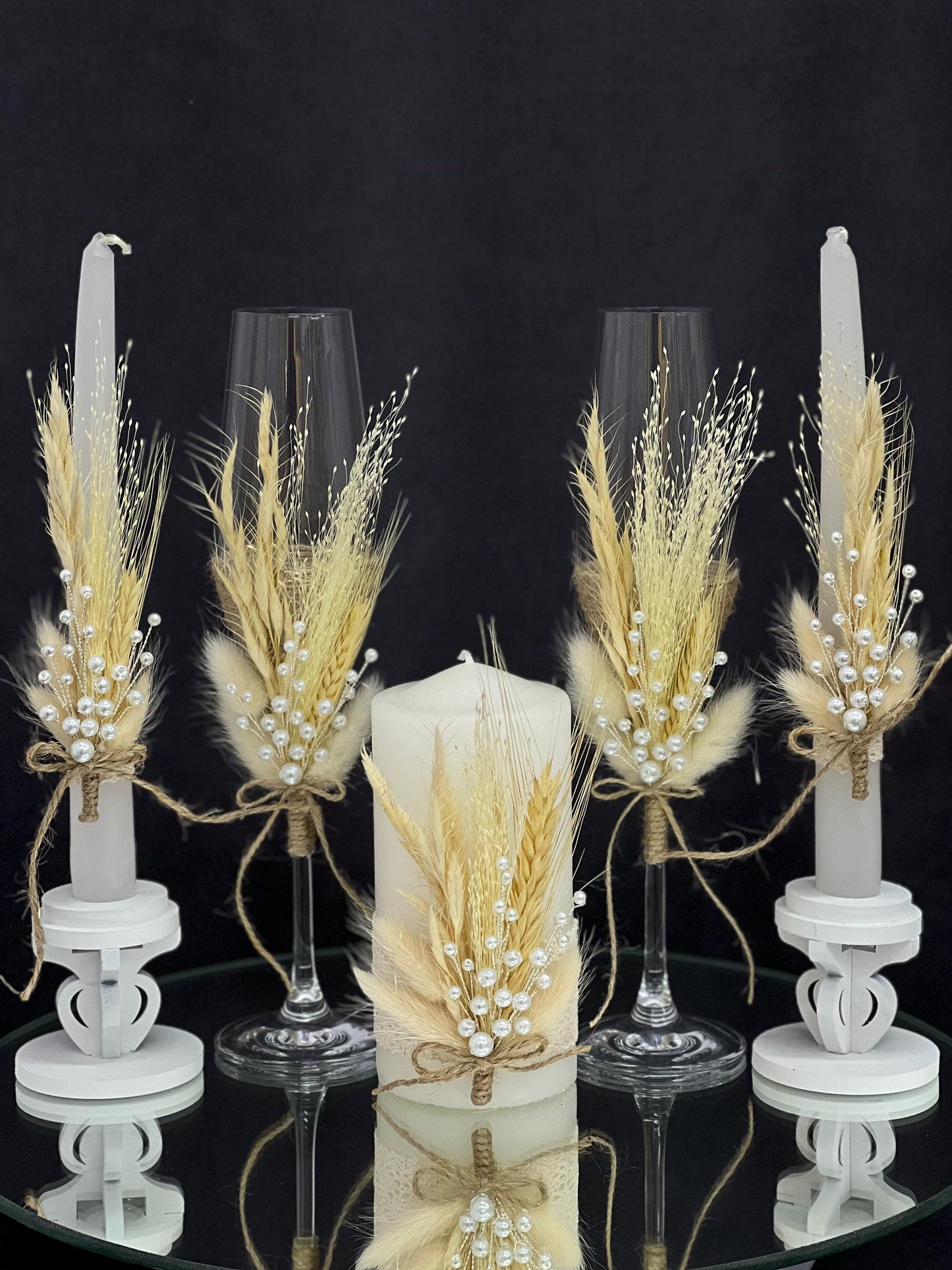 Emerald Wedding Champagne Flutes and Unity Candle Set