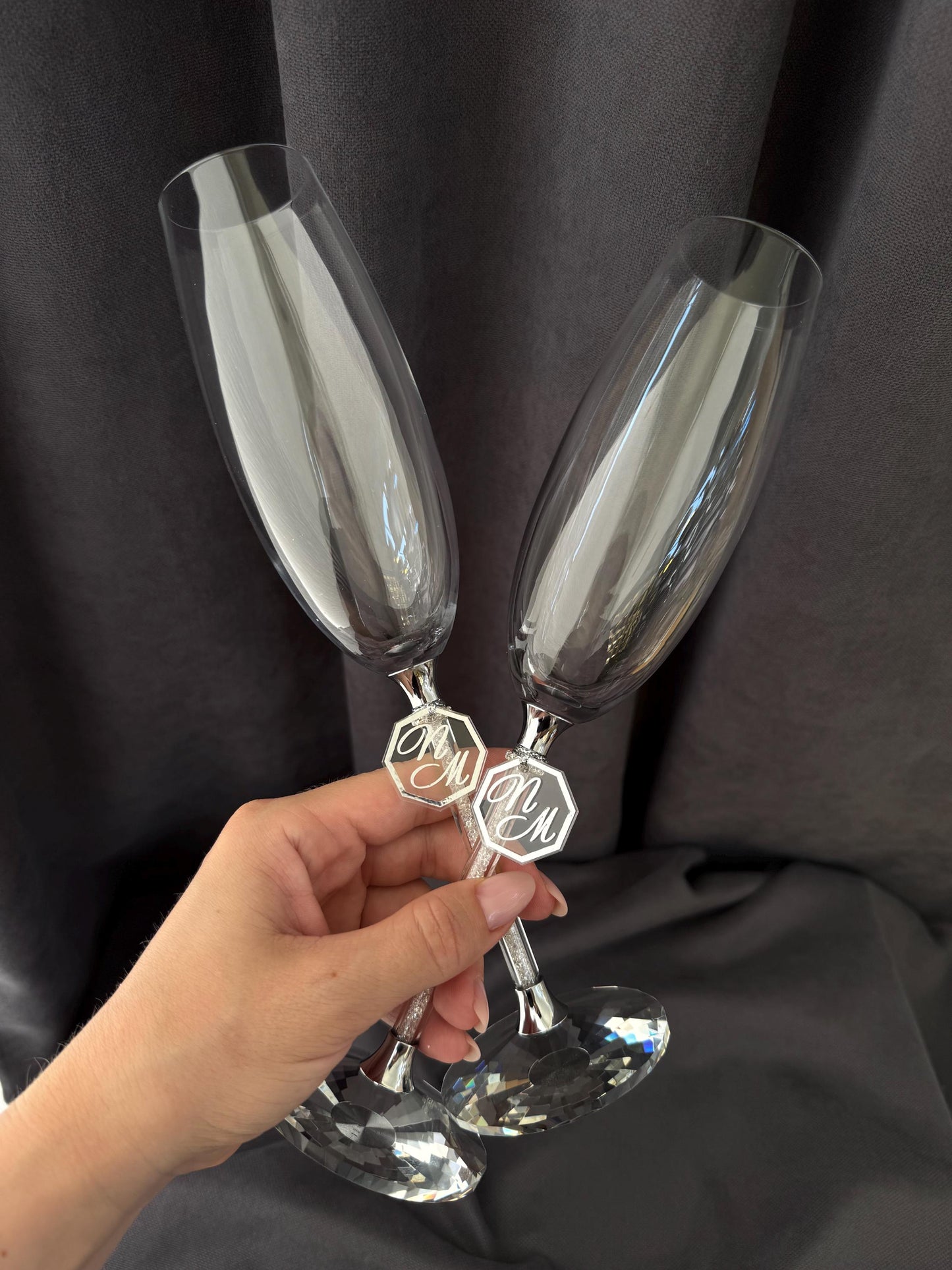 Crystal Wedding Glasses with Personalization, For Newlyweds, Bride and Groom, Name Engraved Flutes