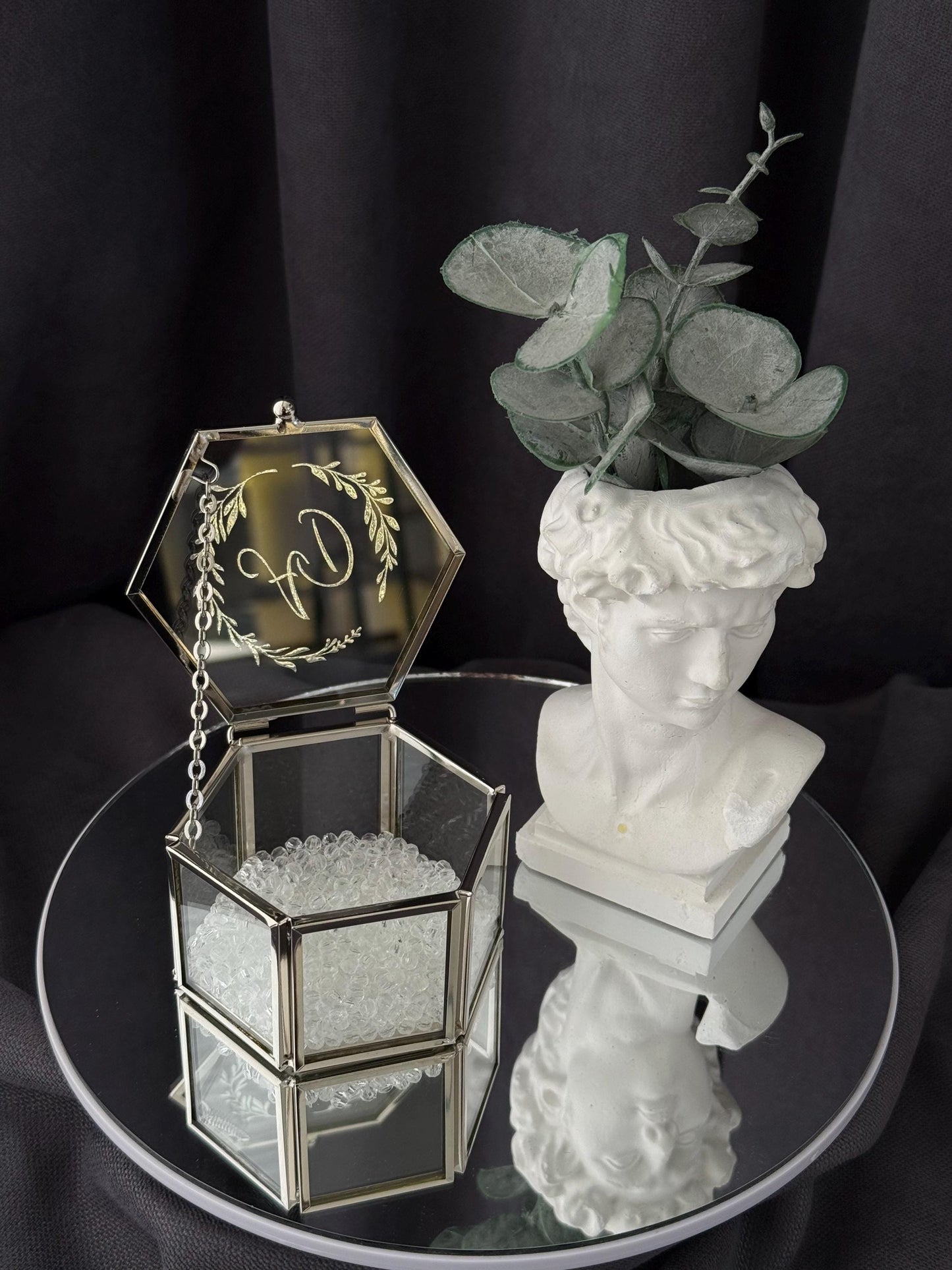 Glass Wedding Ring Box: Metallic Edges & Acrylic Stones Keepsake