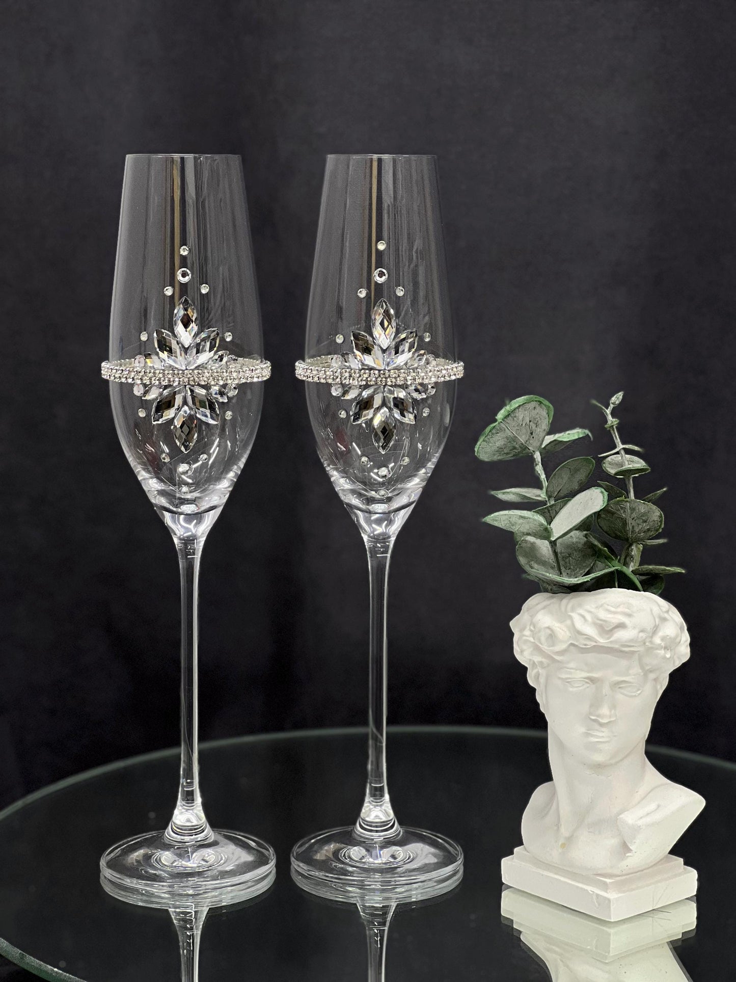 Wedding Accessories Set with Champagne Flutes, Cake Serving, Candles, Bride and Groom