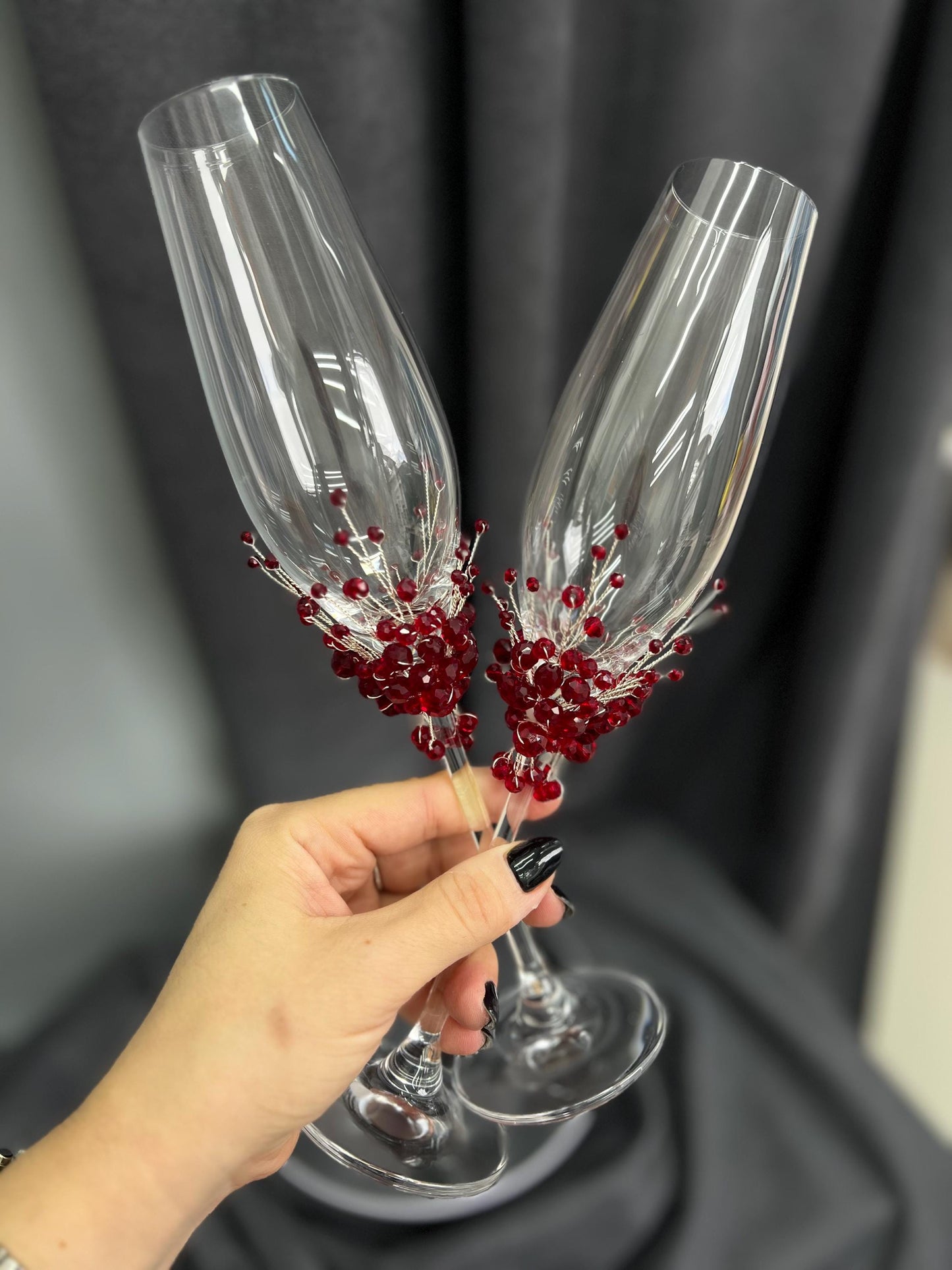 Personalized Red Wedding Flutes & Unity Candle Set: Engraved Champagne Glasses