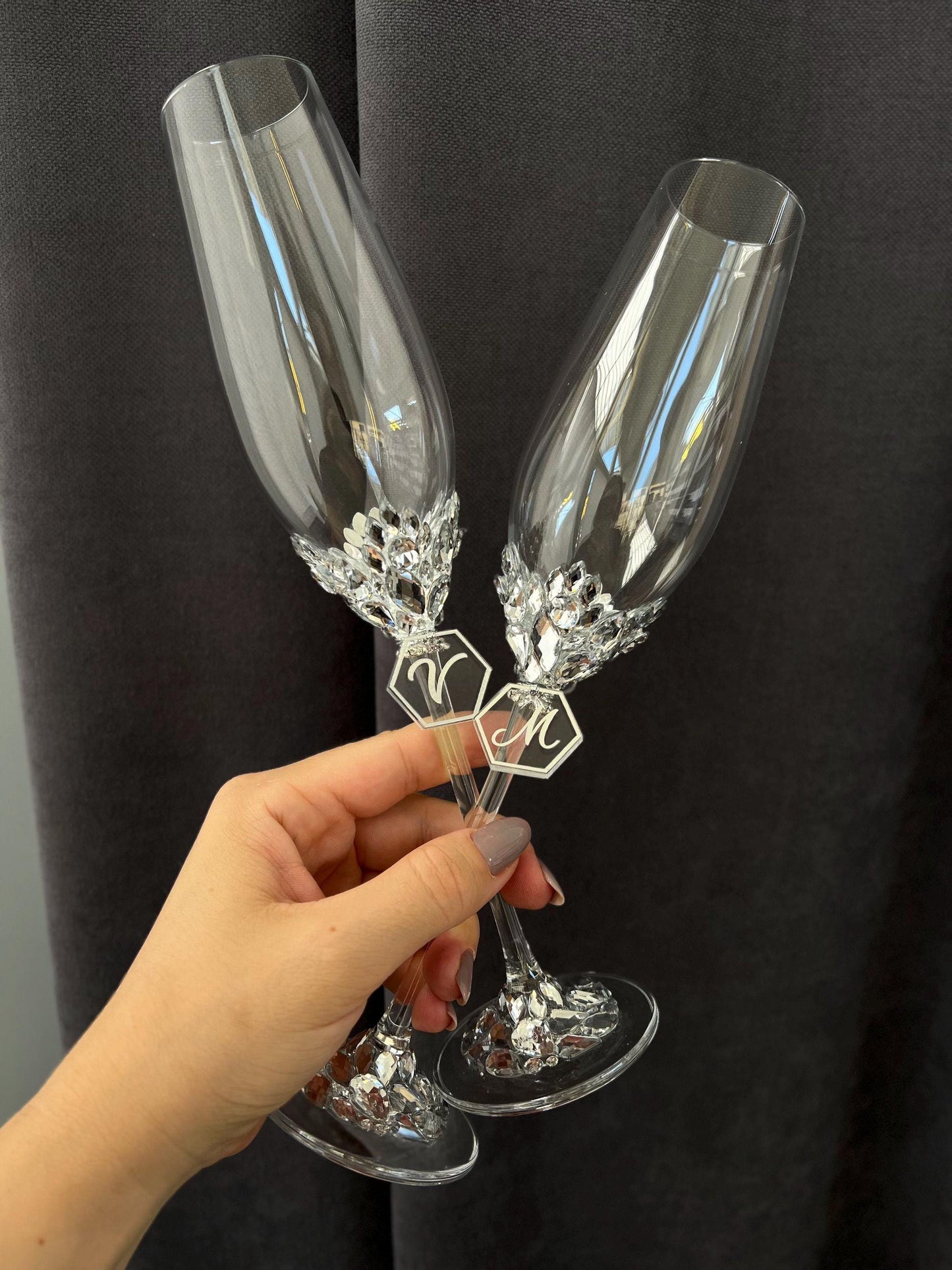 Personalized Wedding Champagne Glasses, Engraved Bride & Groom Toasting Flutes, Custom