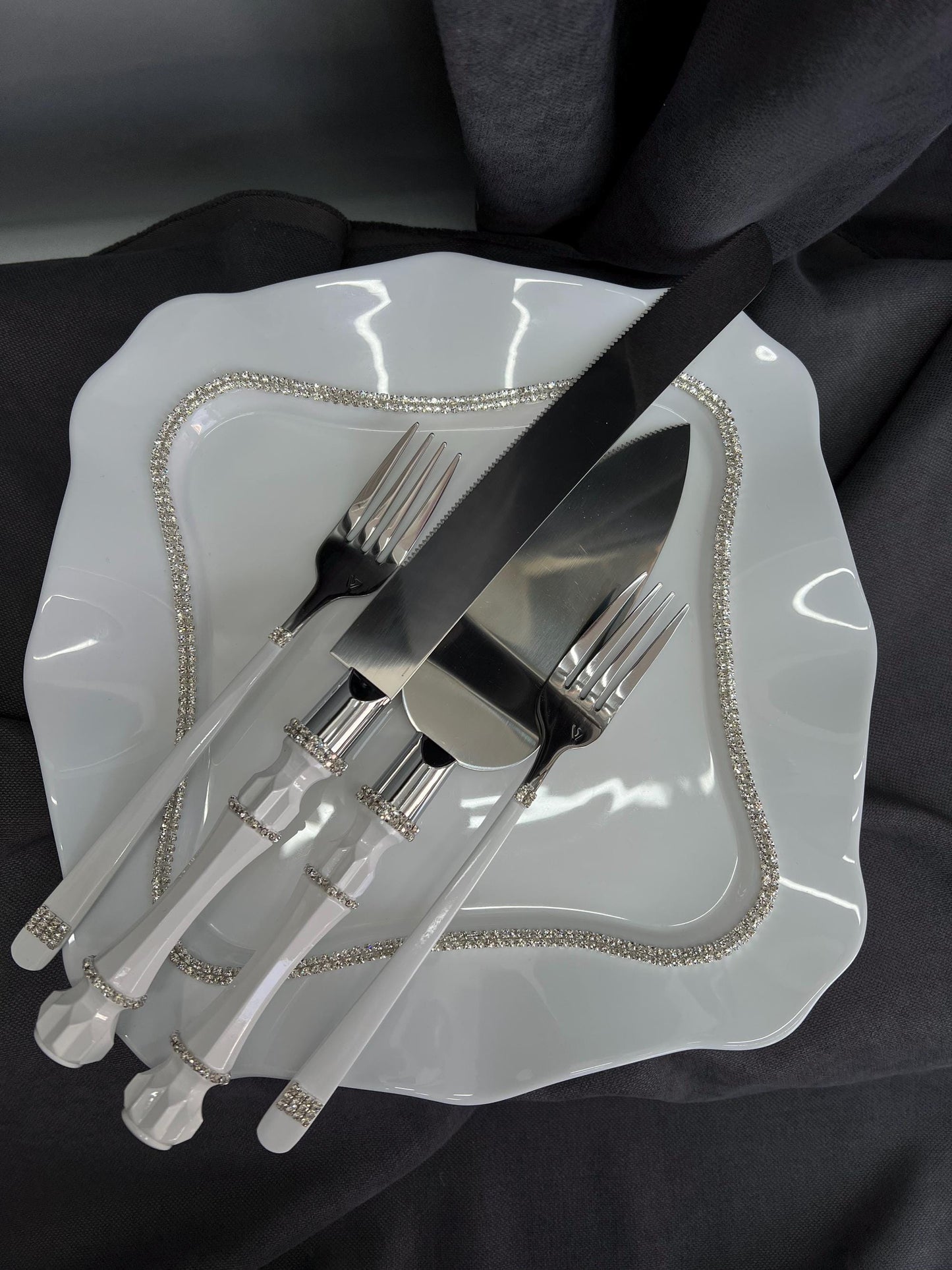 Handmade Wedding Accessories Set: Champagne Glasses, Cake Knife, Candles