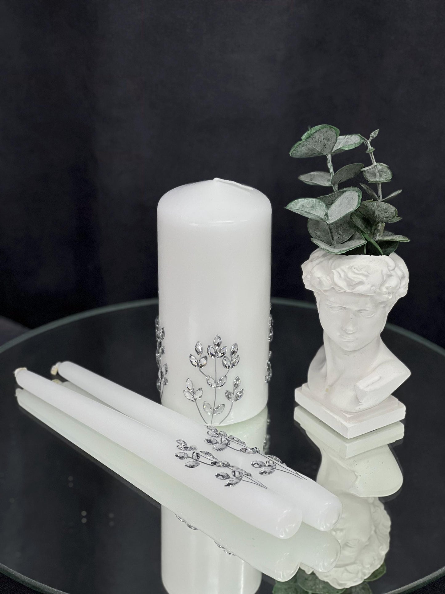 Wedding Accessories Set – Handmade Glasses, Candle and Cake Cutting Collection, Plate & Forks,