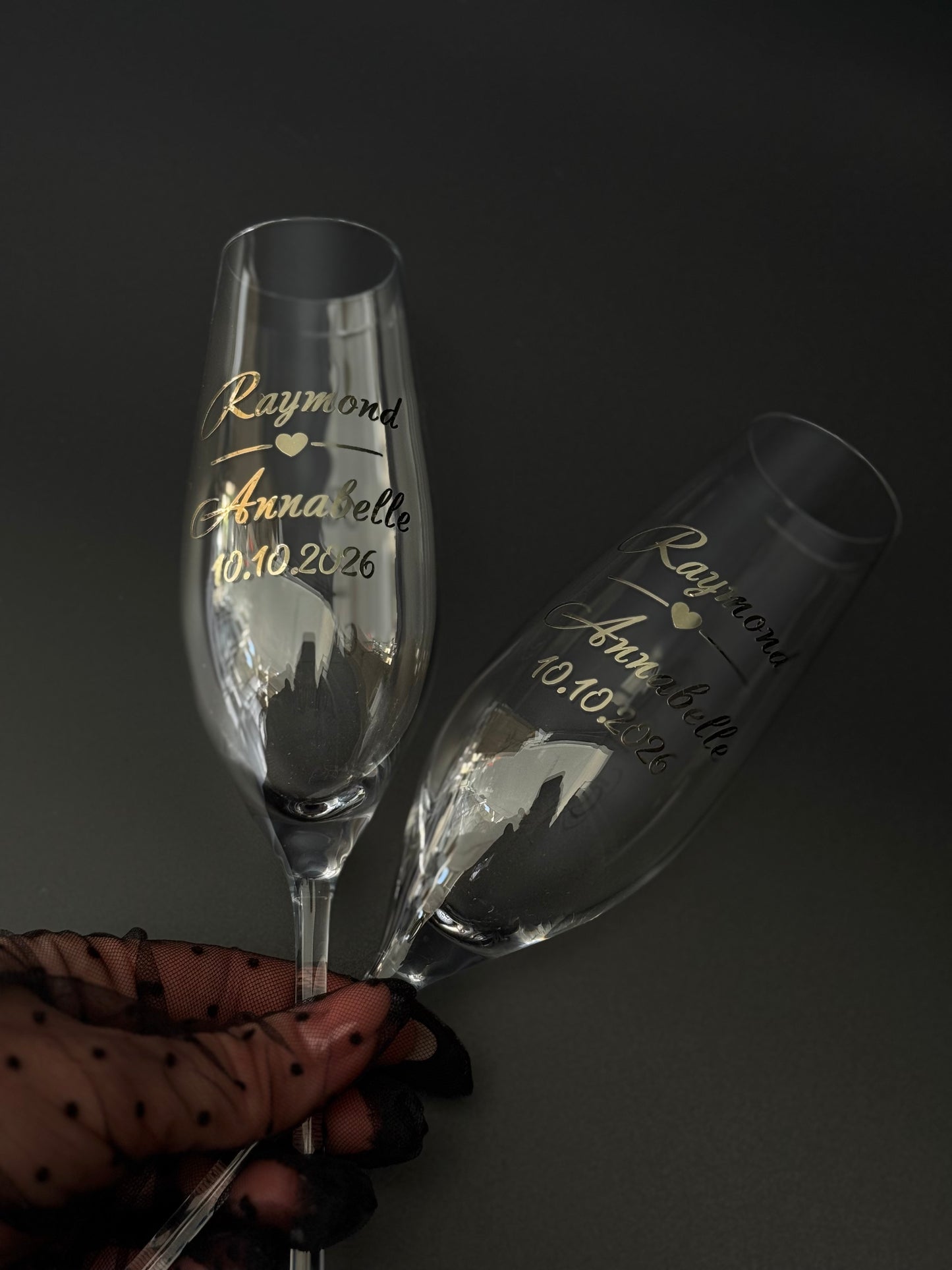 Personalized Wedding Champagne Flutes Pair, Silver or Gold Vinyl Initials and Date