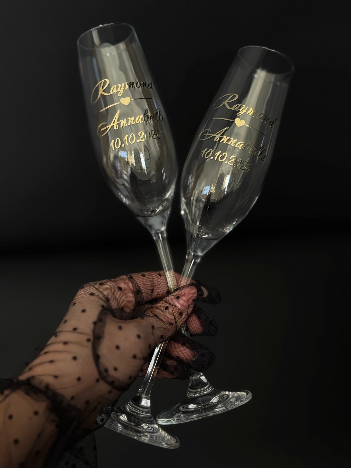 Personalized Wedding Champagne Flutes Pair, Silver or Gold Vinyl Initials and Date