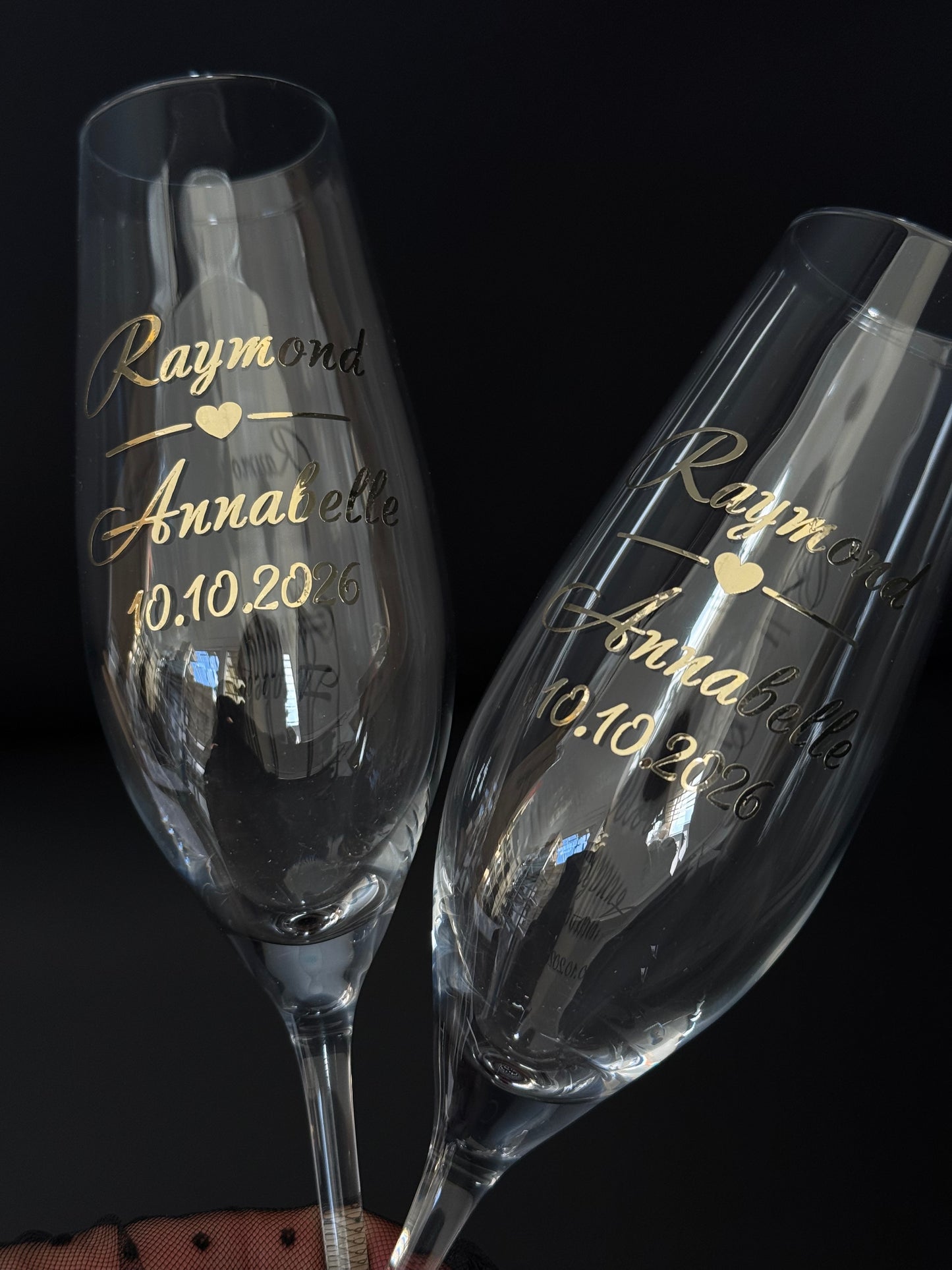 Personalized Wedding Champagne Flutes Pair, Silver or Gold Vinyl Initials and Date