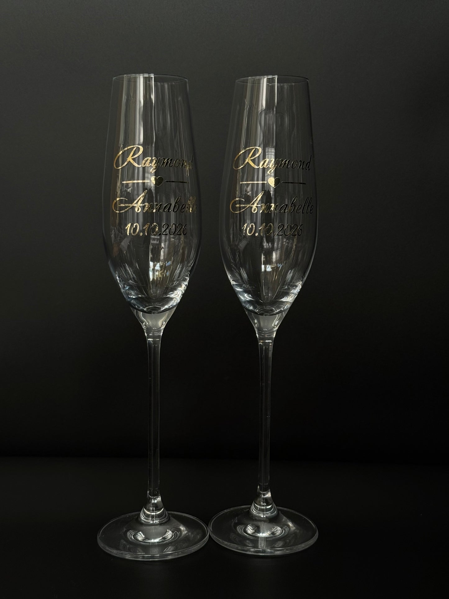 Personalized Wedding Champagne Flutes Pair, Silver or Gold Vinyl Initials and Date
