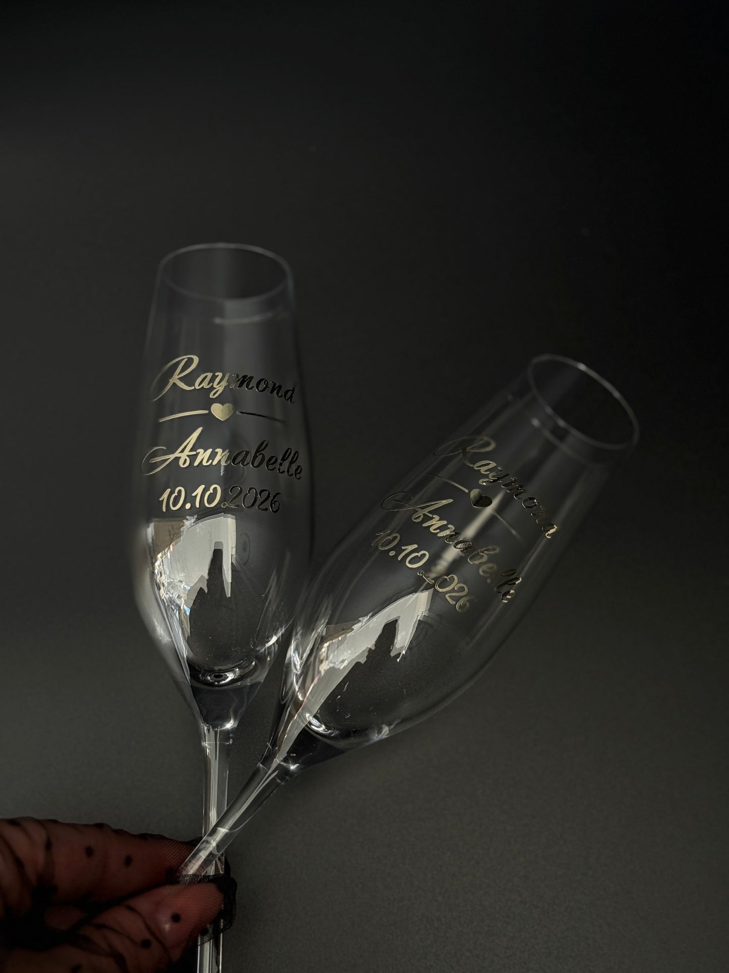 Personalized Wedding Champagne Flutes Pair, Silver or Gold Vinyl Initials and Date