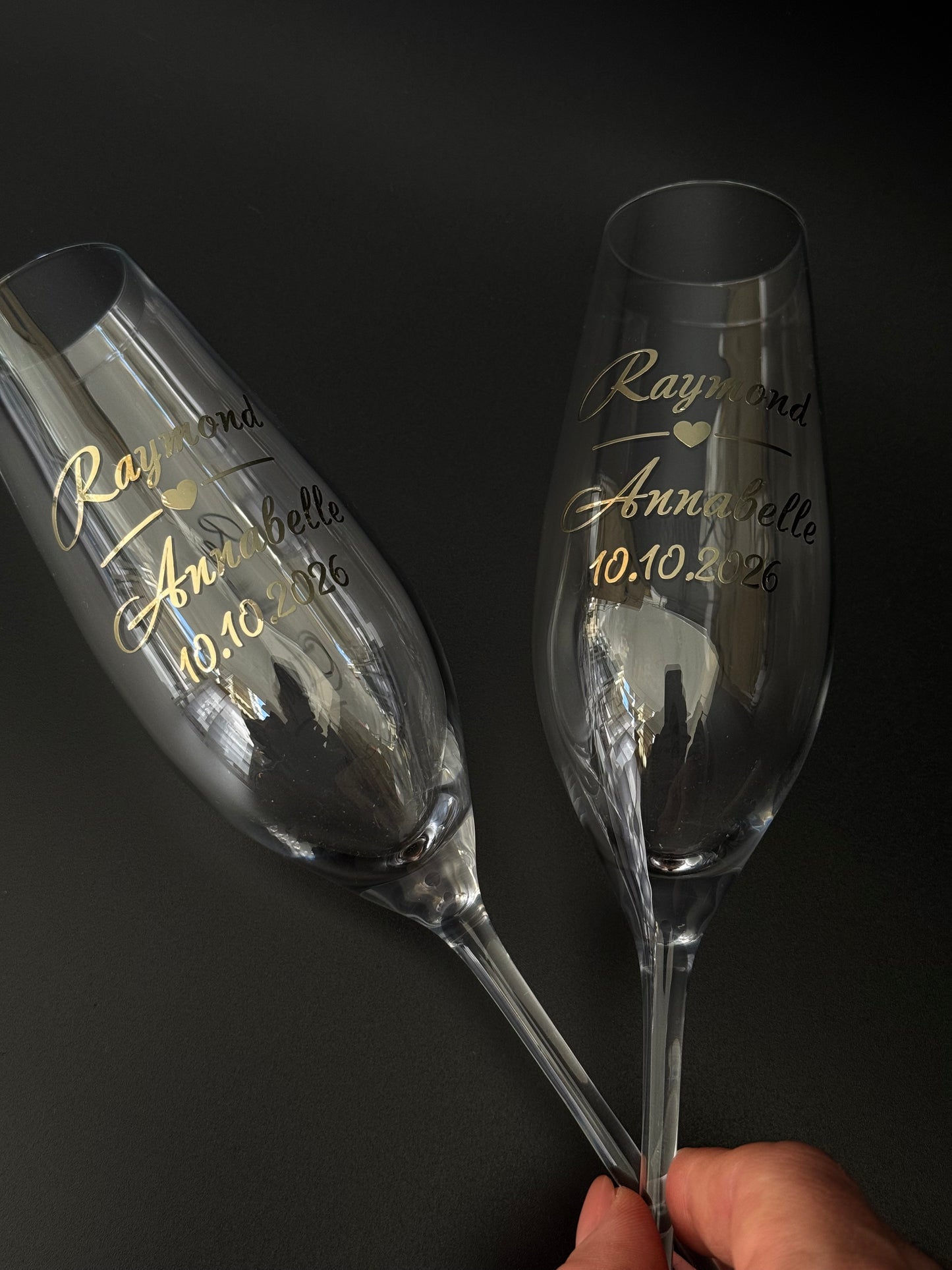 Personalized Wedding Champagne Flutes Pair, Silver or Gold Vinyl Initials and Date