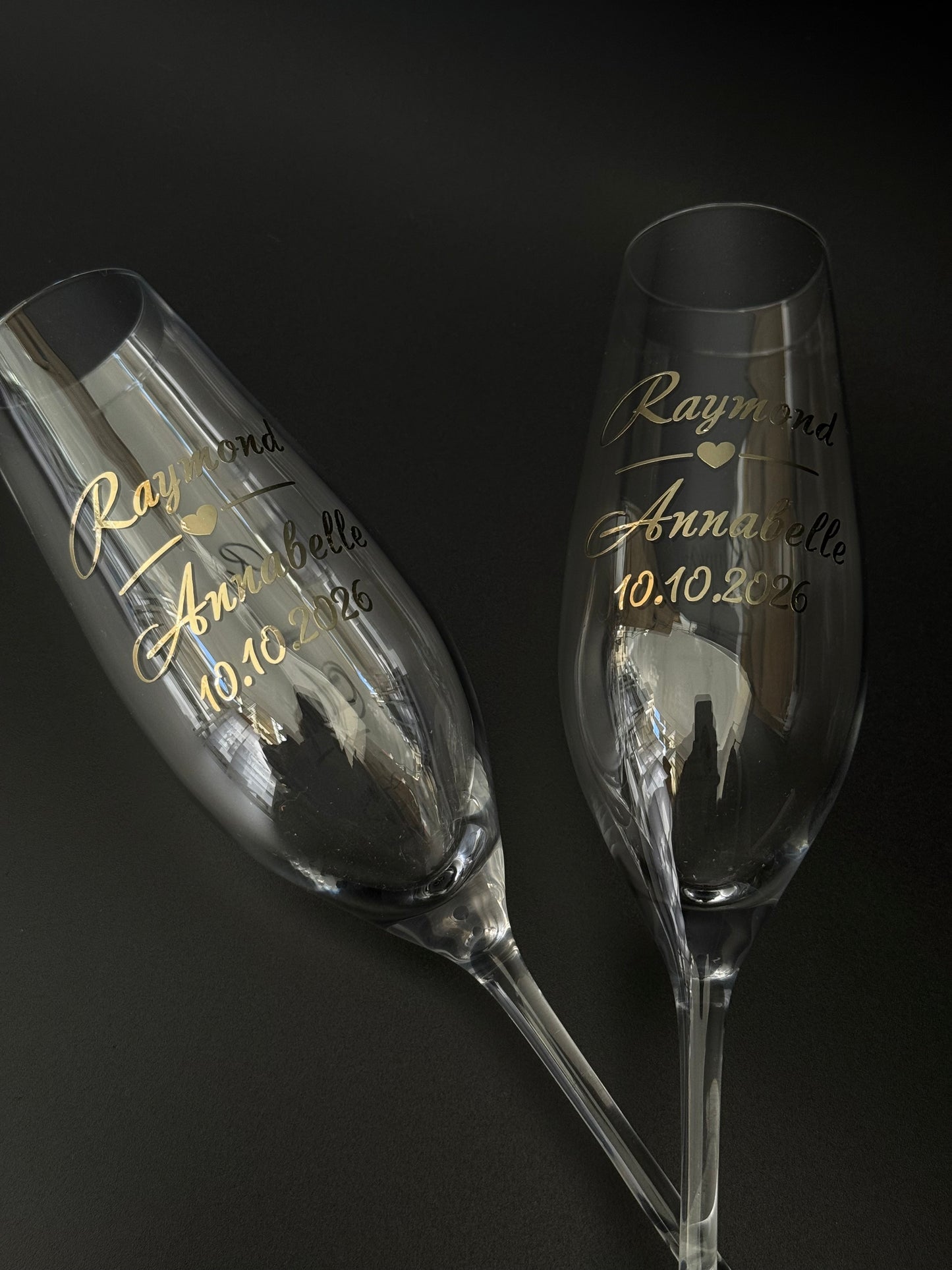 Personalized Wedding Champagne Flutes Pair, Silver or Gold Vinyl Initials and Date
