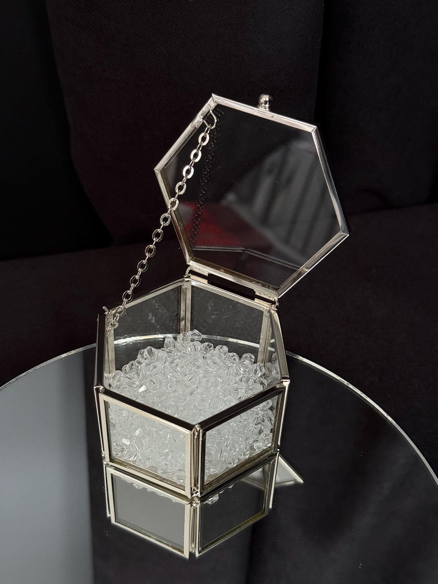Glass Wedding Ring Box: Metallic Edges & Acrylic Stones Keepsake