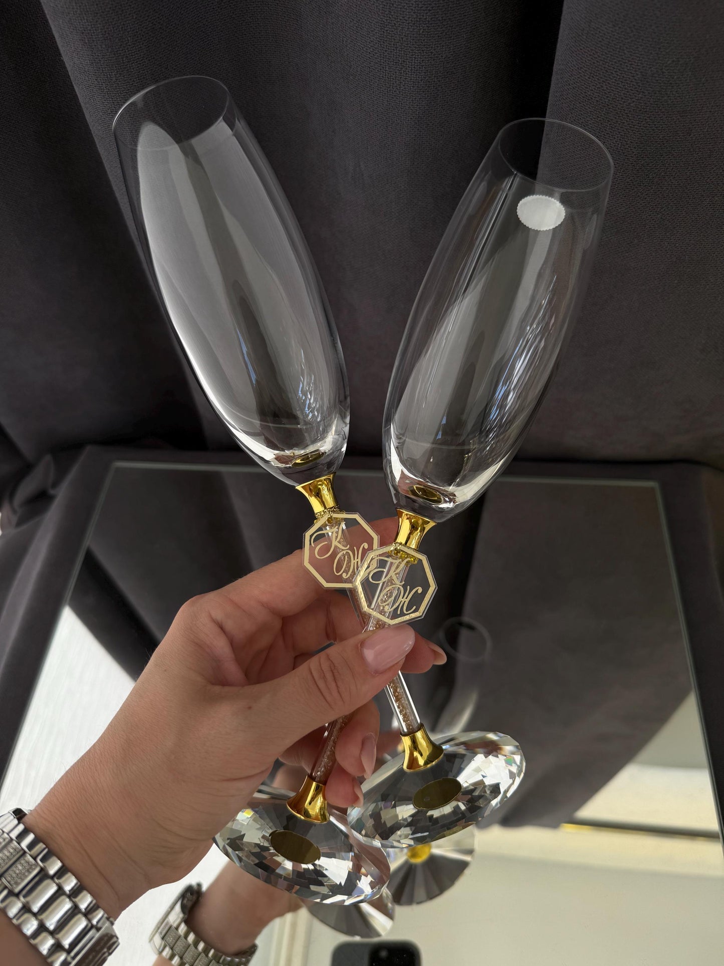 Crystal Wedding Glasses with Personalization, For Newlyweds, Bride and Groom, Name Engraved Flutes