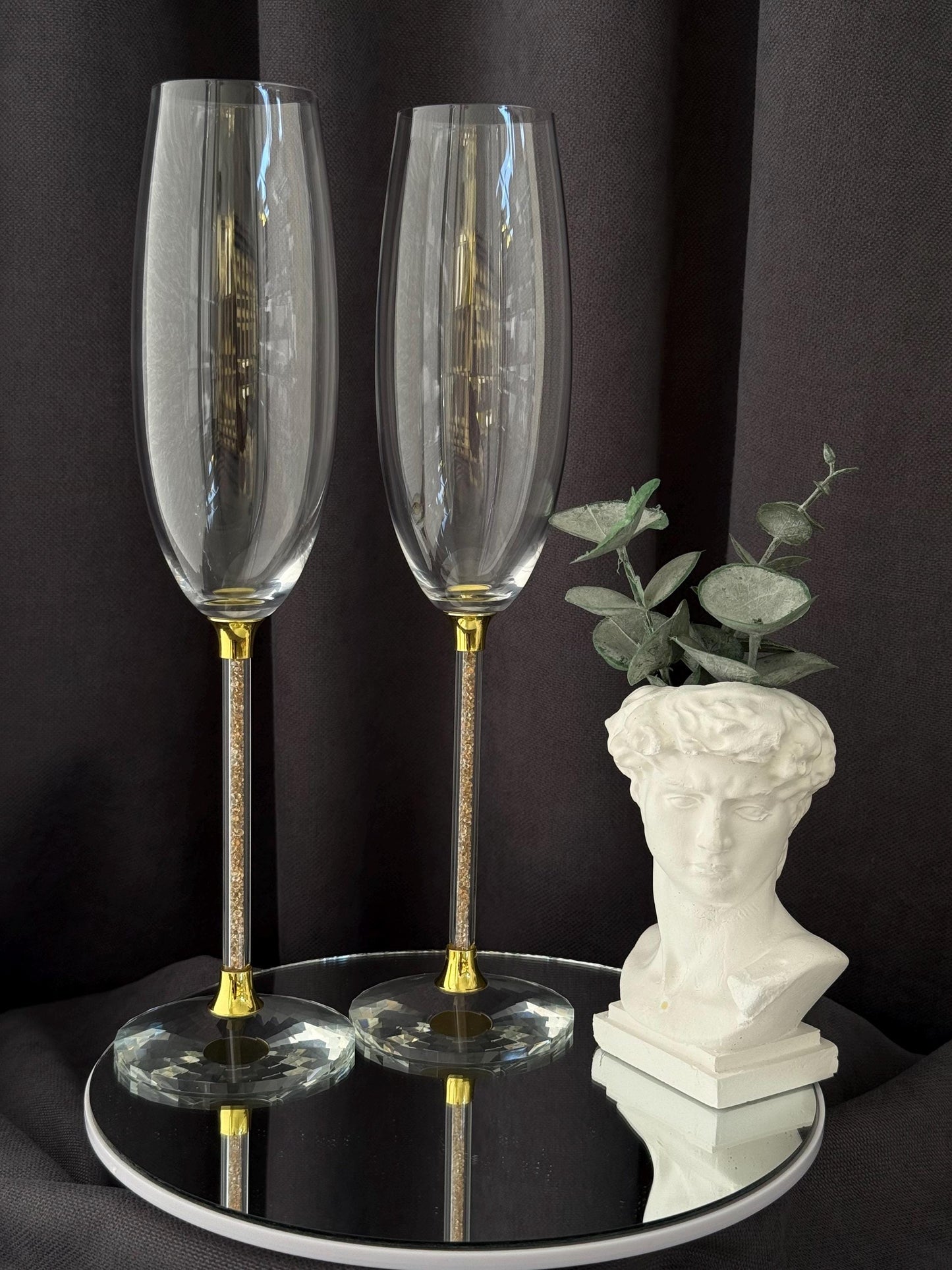 Crystal Wedding Glasses with Personalization, For Newlyweds, Bride and Groom, Name Engraved Flutes