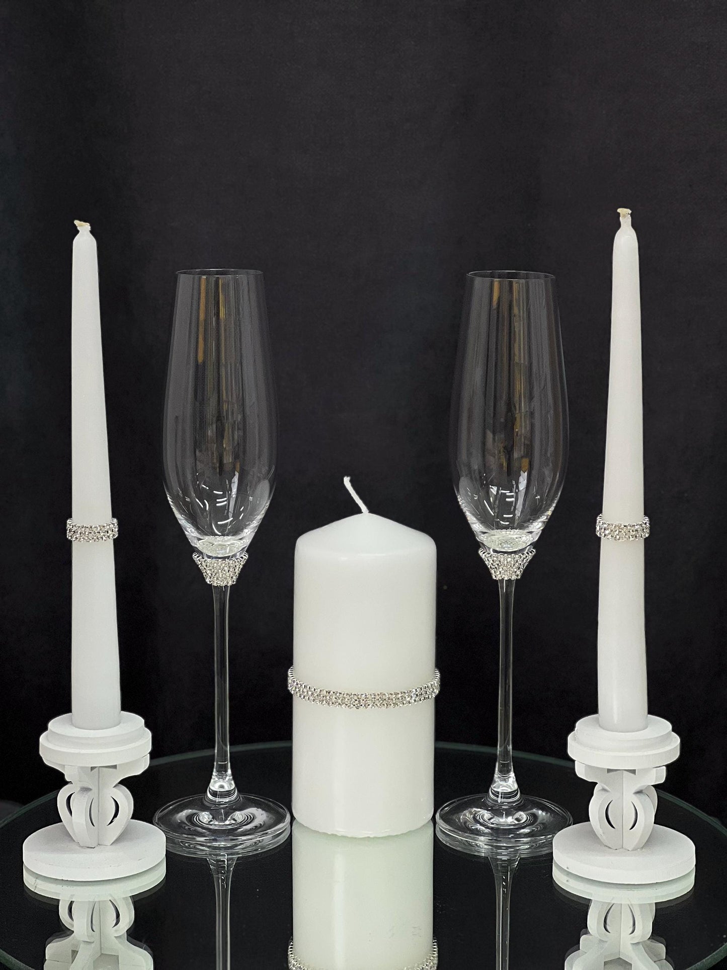 Handmade Wedding Accessories Set: Champagne Glasses, Cake Knife, Candles