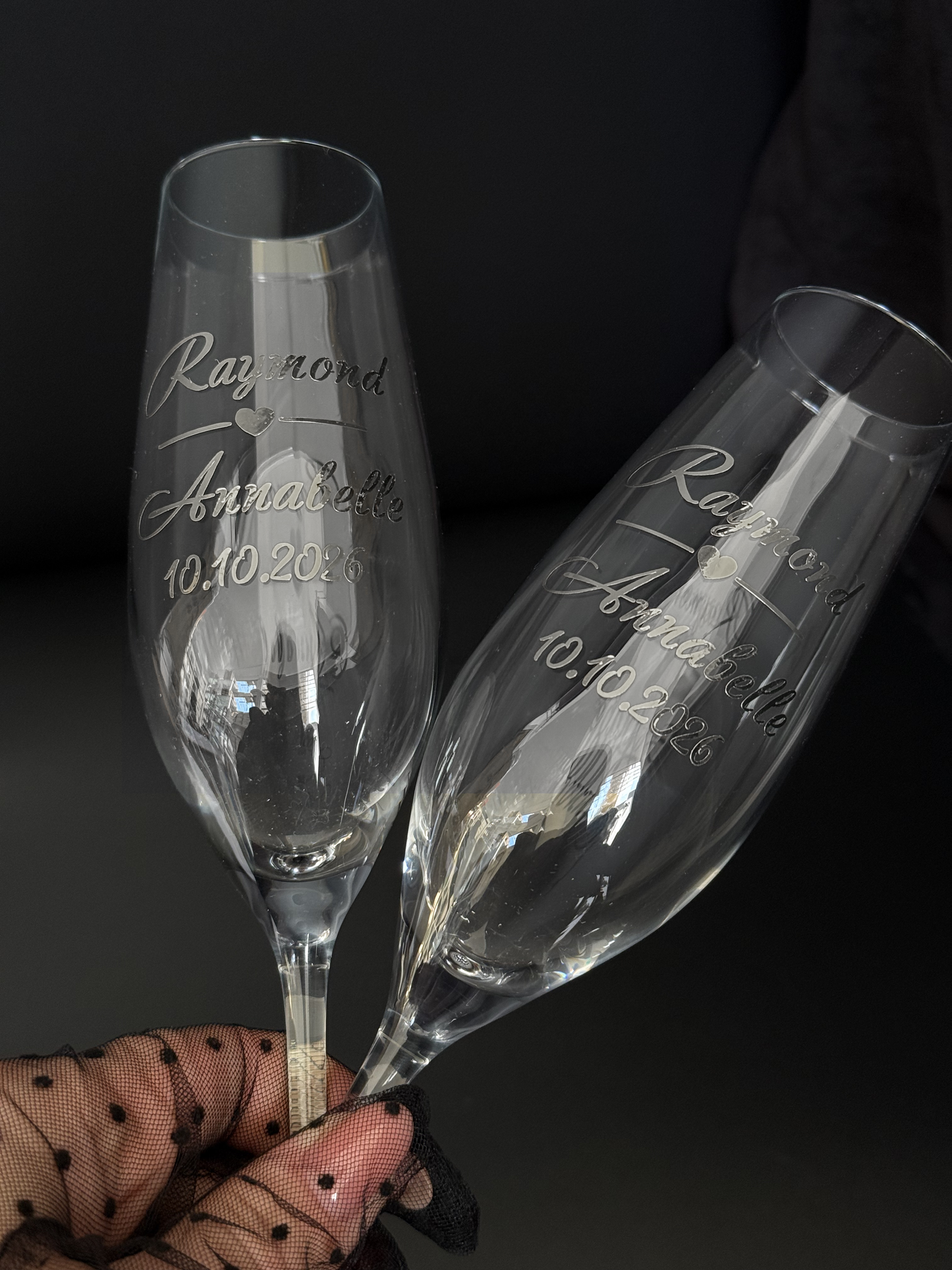 Personalized Wedding Champagne Flutes Pair, Silver or Gold Vinyl Initials and Date