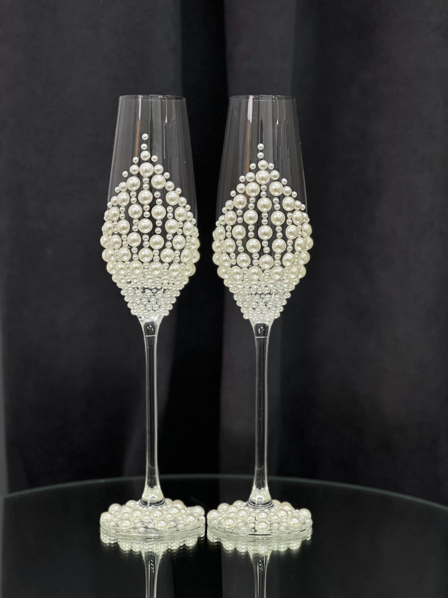 Gorgeous Wedding Flutes & Candle Set – White or Cream Glasses and Candles with Pearl Decoration, Wedding Gift, Bride and Groom