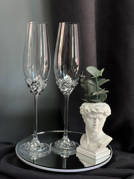 Personalized Wedding Champagne Glasses, Engraved Bride & Groom Toasting Flutes, Custom