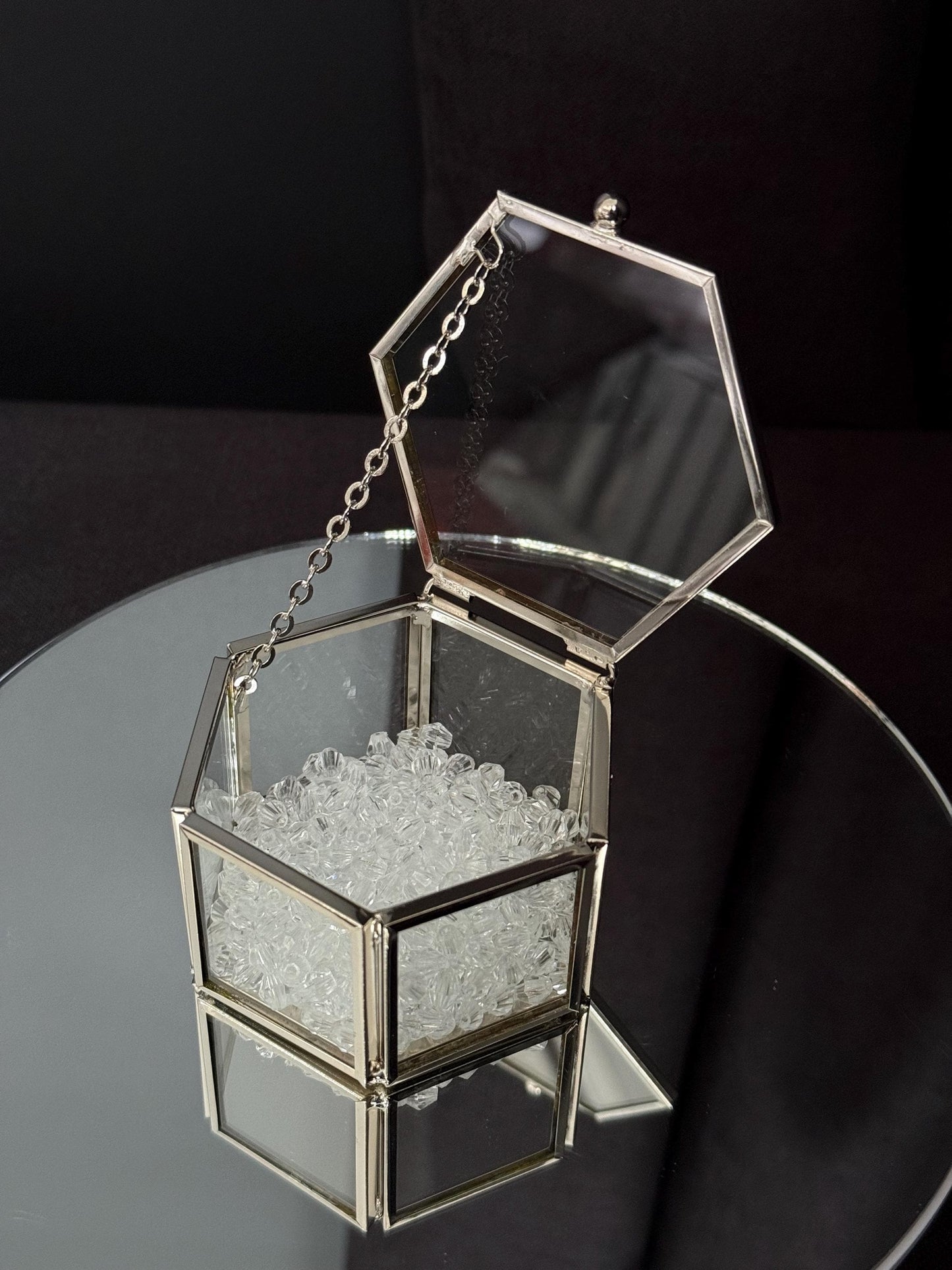 Glass Wedding Ring Box: Metallic Edges & Acrylic Stones Keepsake