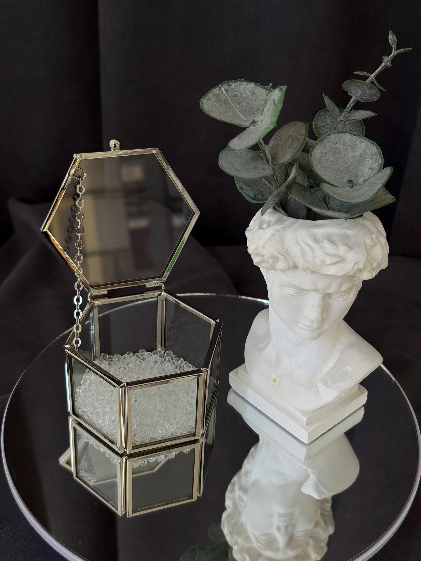 Glass Wedding Ring Box: Metallic Edges & Acrylic Stones Keepsake