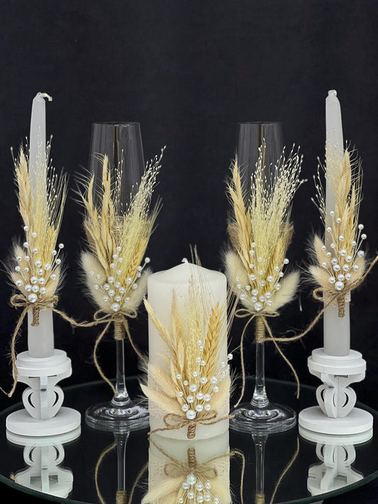 Emerald Wedding Champagne Flutes and Unity Candle Set