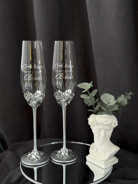 Personalized Wedding Glasses – Bride & Groom Name Engraved Champagne Flutes, Anniversary
