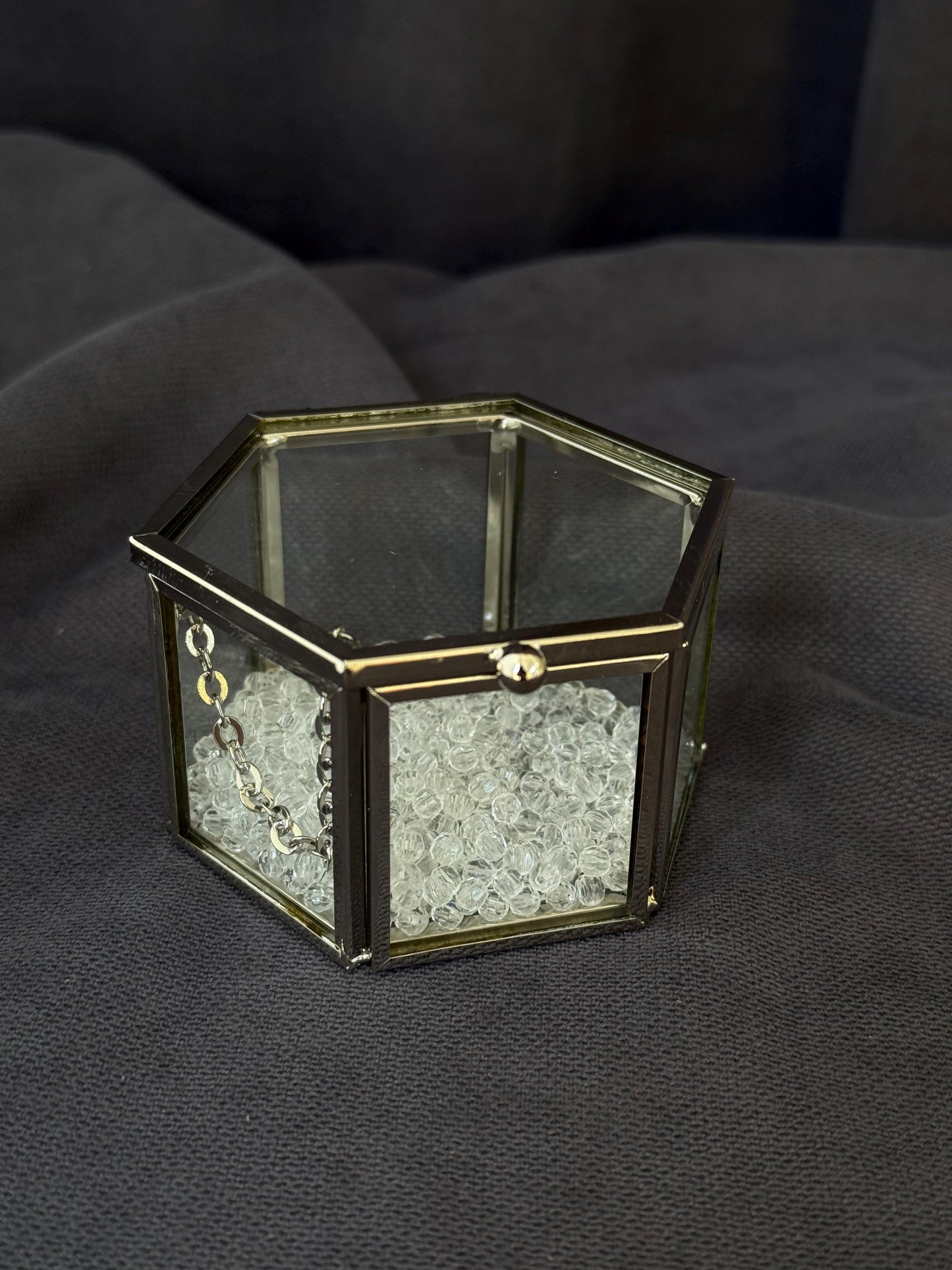 Glass Wedding Ring Box: Metallic Edges & Acrylic Stones Keepsake