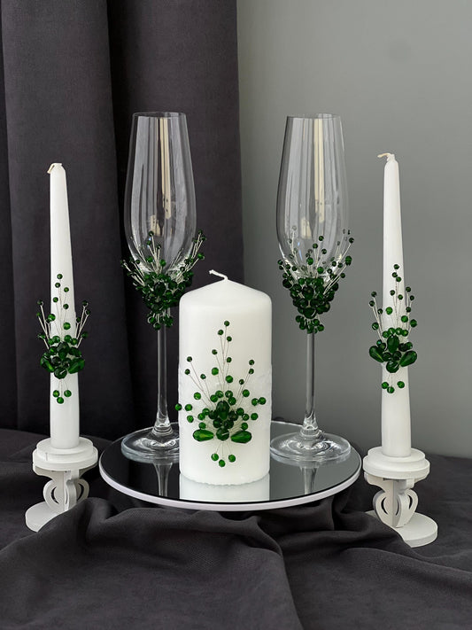 Personalized Wedding Champagne Flutes and Candle Set: Engraved Newlywed Gift