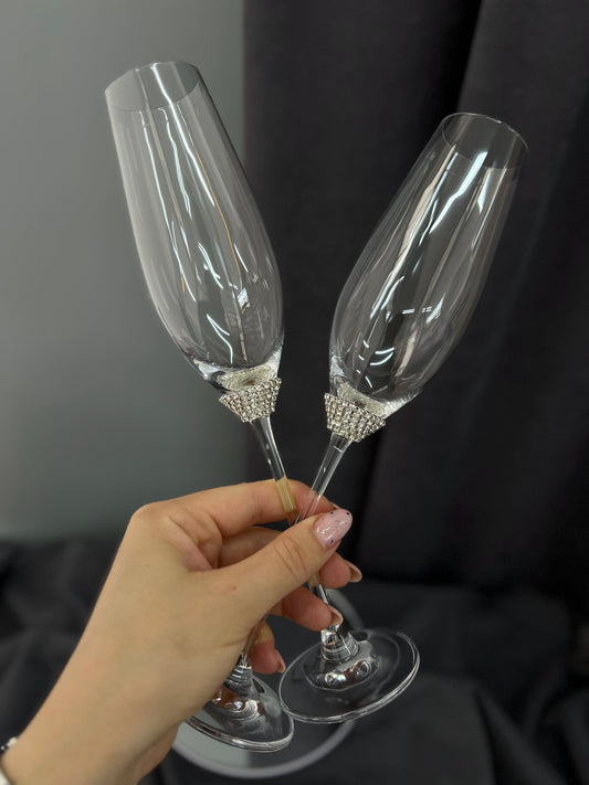 Handmade Wedding Accessories Set: Champagne Glasses, Cake Knife, Candles