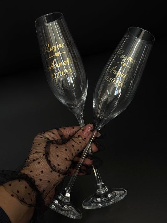 Personalized Wedding Champagne Flutes Pair, Silver or Gold Vinyl Initials and Date