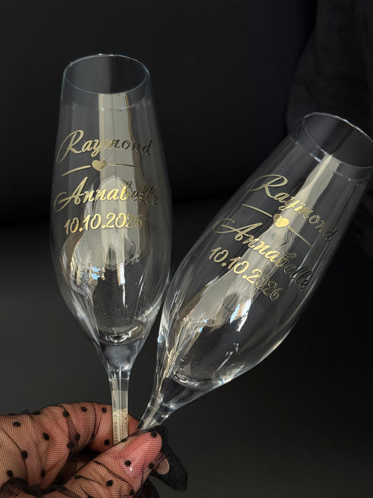 Personalized Wedding Champagne Flutes Pair, Silver or Gold Vinyl Initials and Date