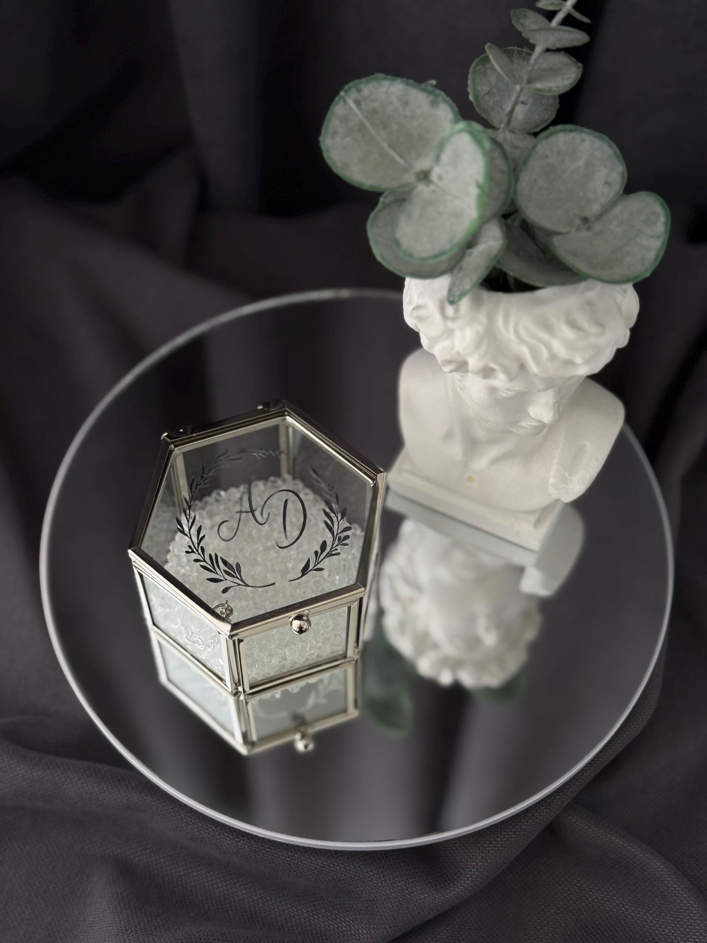 Glass Wedding Ring Box: Metallic Edges & Acrylic Stones Keepsake